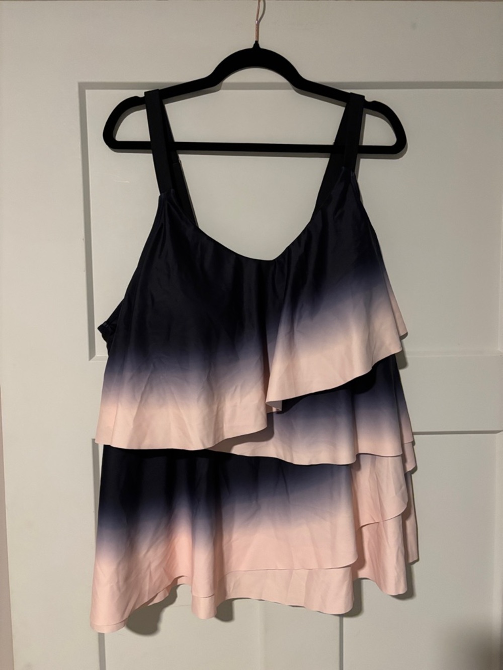 Tiered Ombre Black to Blush Sleeveless Ruffle Tankini Top